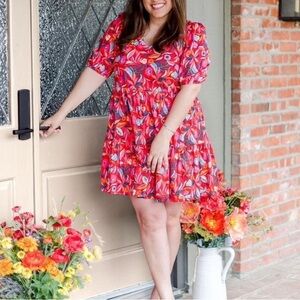 The Pioneer Woman Floral Tiered Mini Dress Plus 1X Colorful Whimsical Artsy
